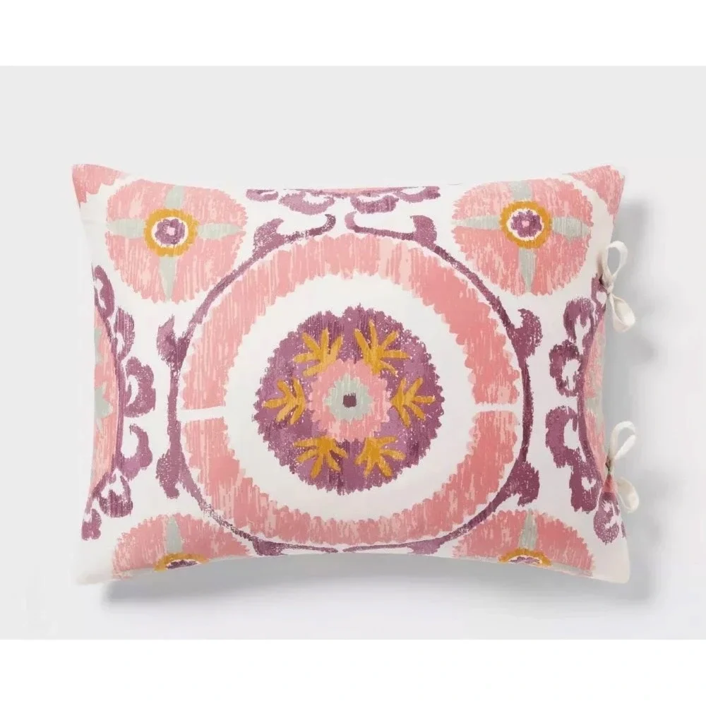Threshold Full/Queen Printed Comforter Set Pink Purple Suzani Ikat 3pc Cotton